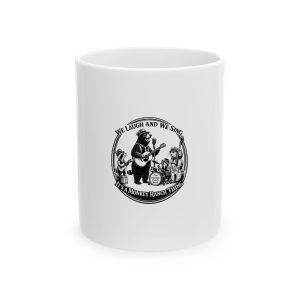 Ceramic Mug — Vintage Monkey Band Illustration "We Laugh and We Sing" (11oz, 15oz)