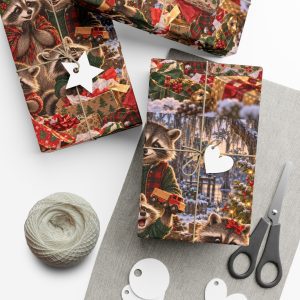 Monkey Ranch Christmas Raccoons Gift Wrap Paper