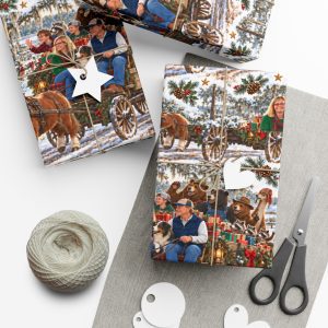 Monkey Ranch Christmas Wagon Gift Wrap Paper